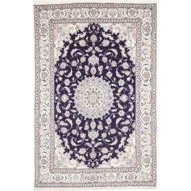 Tappeto Nain Kashmar Persia Medaglione Blu Scuro Avorio 193x