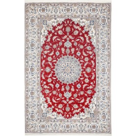 Tappeto Nain Kashmar Persia Medaglione Rosso Avorio 200x300