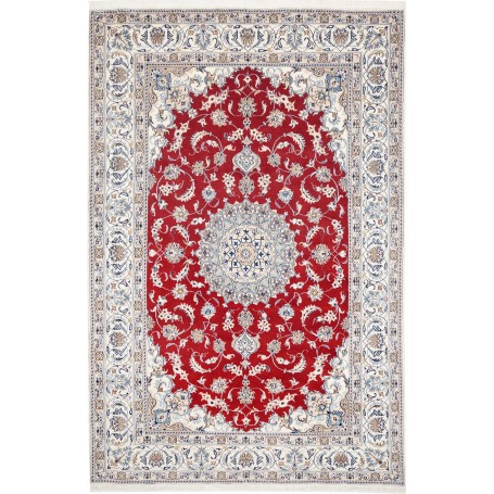Tappeto Nain Kashmar Persia Medaglione Rosso Avorio 200x300