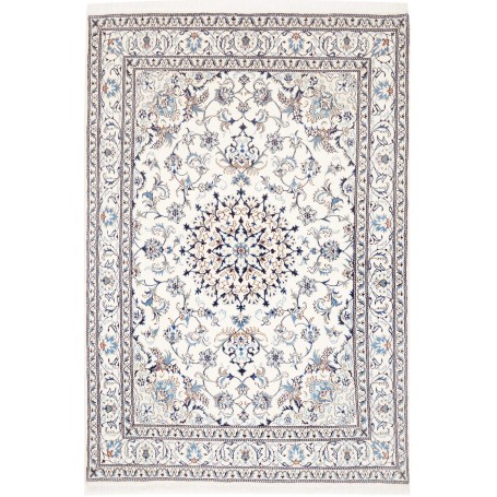 Tappeto Nain Kashmar Persia Medaglione Avorio Blu 165x243 Cm