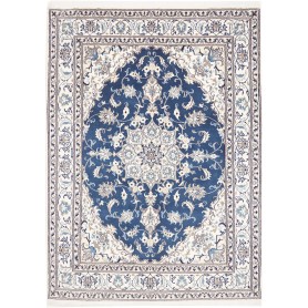 Tappeto Nain Kashmar Persia Medaglione Blu Crema 172x237 Cm
