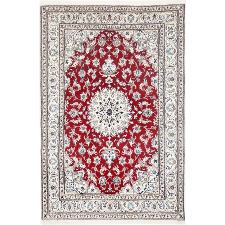 Tappeto Nain Kashmar Persia Medaglione Rosso Avorio Blu 167x