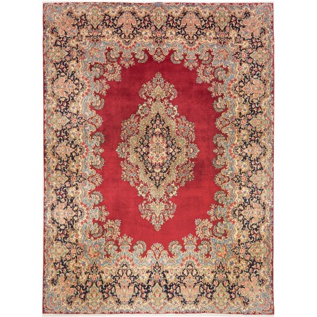 Tappeto Kerman Persia Medaglione Rosso Blu 253x344 Cm