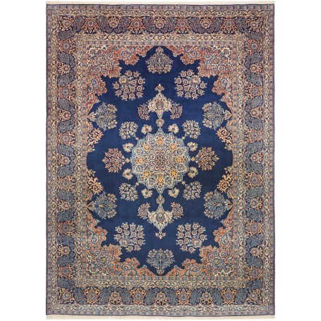 Tappeto Kerman Persia Medaglione Blu Arancio 257x350 Cm