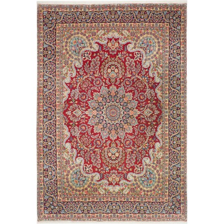 Tappeto Kerman Persia Medaglione Rosso Blu 245x362 Cm