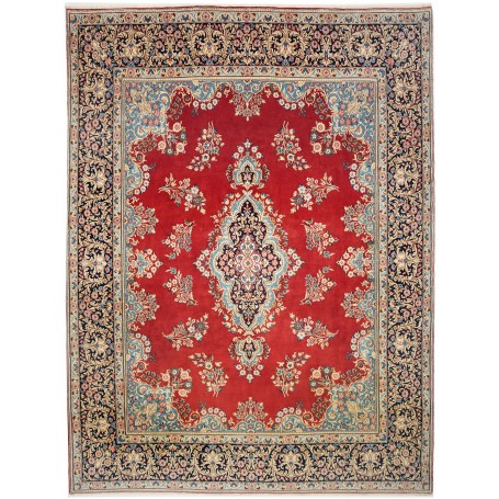 Tappeto Kerman Persia Medaglione Rosso Blu 295x396 Cm