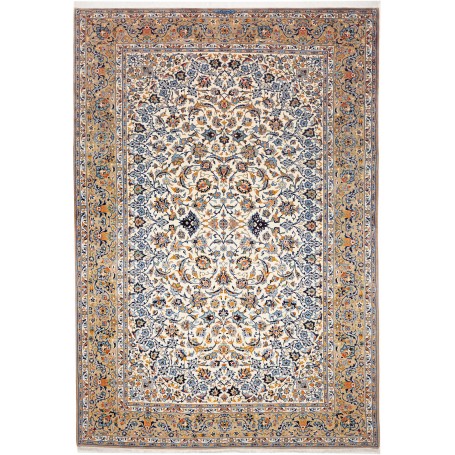 Tappeto Kashan Persia Medaglione Avorio Blu 271x395 Cm
