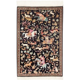 Tappeto Ghom Seta Persia Astratto Sfondo Nero Policromo 60x9