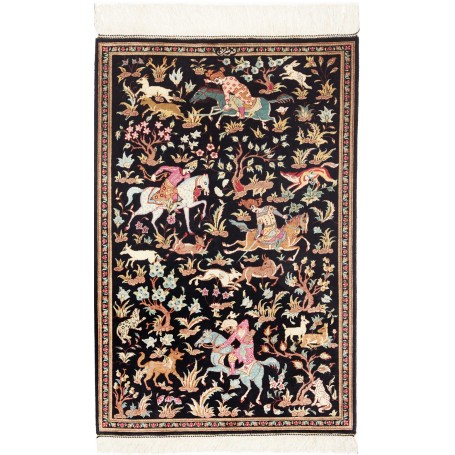 Tappeto Ghom Seta Persia Astratto Sfondo Nero Policromo 60x9