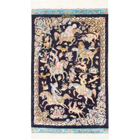 Tappeto Ghom Seta Persia Floreale Blu Notte Multicolore 58x9