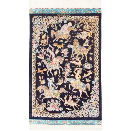 Tappeto Ghom Seta Persia Floreale Blu Notte Multicolore 58x9
