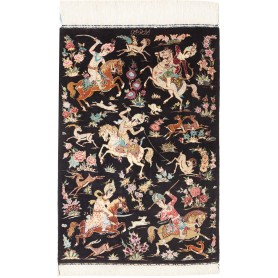 Tappeto Ghom Seta Persia Floreale Nero Multicolore 60x88 Cm