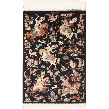 Tappeto Ghom Seta Persia Floreale Nero Multicolore 60x88 Cm