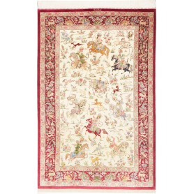 Tappeto Ghom Seta Persia Floreale Crema Rosso 133x208 Cm