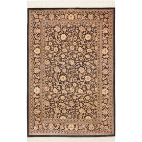 Tappeto Ghom Seta Persia Floreale Nero Beige 100x151 Cm