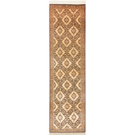 Tappeto Ghom Seta Persia Floreale Crema E Marrone 75x288 Cm