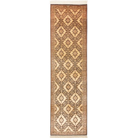 Tappeto Ghom Seta Persia Floreale Crema E Marrone 75x288 Cm