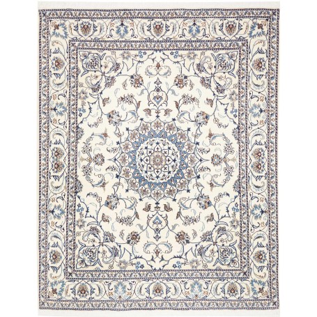 Tappeto Nain Kashmar Persia Medaglione Crema Blu 196x247 Cm