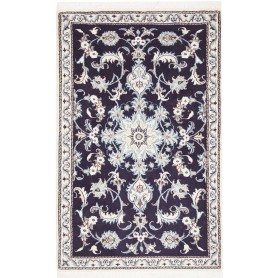 Tappeto Nain Kashmar Persia Medaglione Blu Notte Avorio 90x1