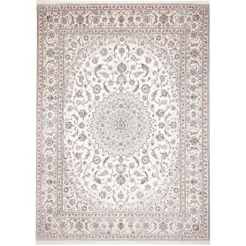 Tappeto Nain 9la Persia Medaglione Avorio Blu 294x406 Cm