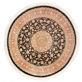 Tappeto Ghom Seta Persia Medaglione Nero Oro 98x98 Cm