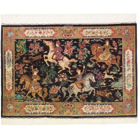 Tappeto Ghom Seta Persia Floreale Nero Colori Vivaci 80x115
