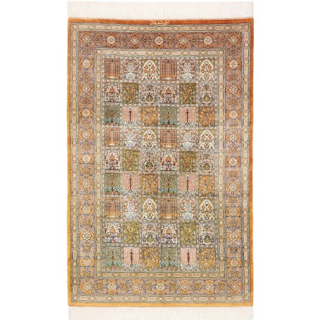 Tappeto Ghom Seta Persia Floreale Beige Oro 97x152 Cm