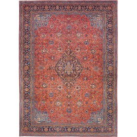 Tappeto Sarough Persia Medaglione Terracotta Blu 296x400 Cm