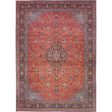Tappeto Sarough Persia Medaglione Terracotta Blu 296x400 Cm