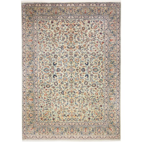 Tappeto Kashan Persia Medaglione Crema Blu 275x385 Cm