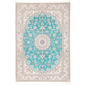 Tappeto Nain 6la Persia Medaglione Turchese Crema 160x233 Cm