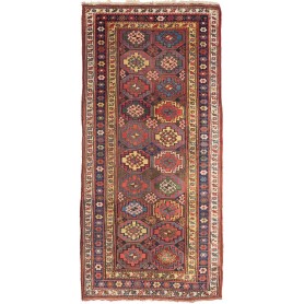 Tappeto Antico Astratto Rosso Blu 150x322 Cm