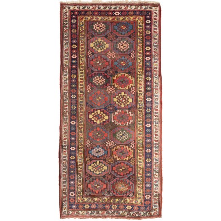 Tappeto Antico Astratto Rosso Blu 150x322 Cm
