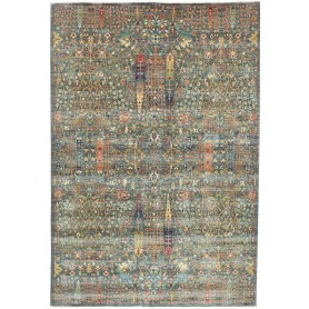 Tappeto Shahi Fine Pakistan Floreale Verde Petrolio Multicol