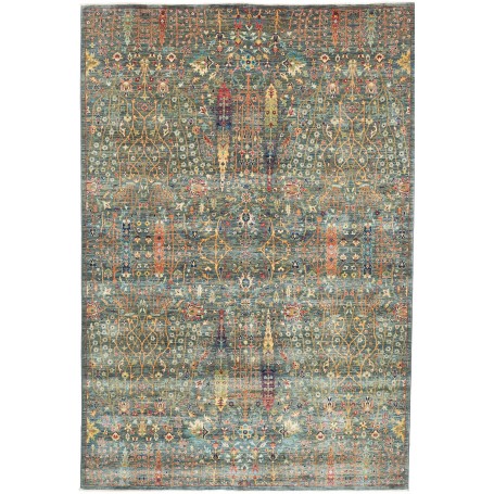 Tappeto Shahi Fine Pakistan Floreale Verde Petrolio Multicol