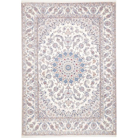 Tappeto Nain Kashmar Persia Medaglione Avorio Blu 253x354 Cm