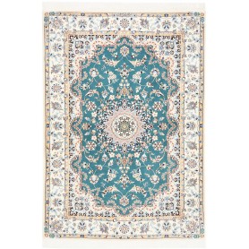 Tappeto Nain 6la Persia Medaglione Verde Acqua Crema 127x181