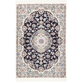 Tappeto Nain 9la Persia Medaglione Blu Avorio 103x154 Cm