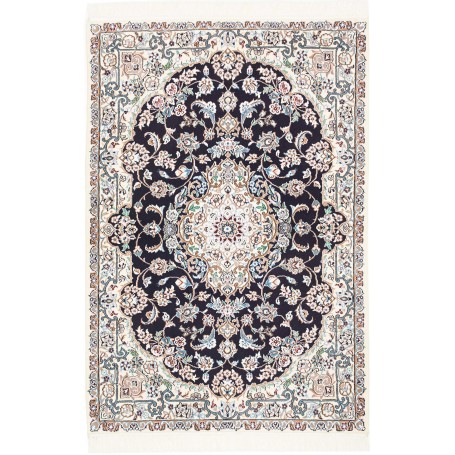 Tappeto Nain 9la Persia Medaglione Blu Avorio 103x154 Cm