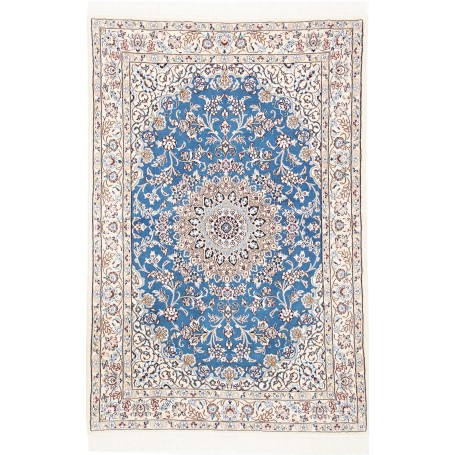 Tappeto Nain 9la Persia Medaglione Azzurro Crema 103x156 Cm