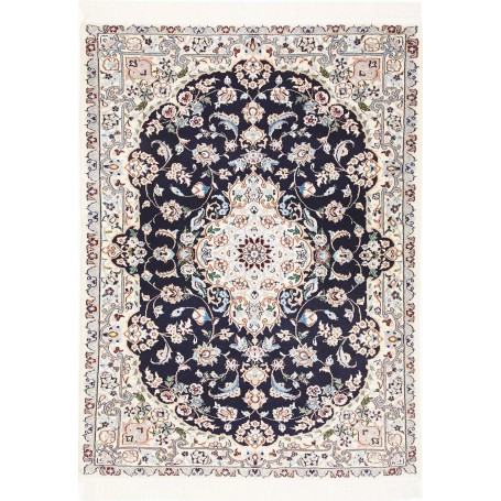 Tappeto Nain 6la Persia Medaglione Blu Crema 95x127 Cm