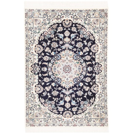 Tappeto Nain 6la Persia Medaglione Blu Scuro Bianco 78x118 C
