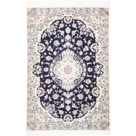 Tappeto Nain 6la Persia Medaglione Blu Scuro Avorio 81x120 C