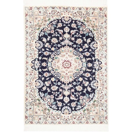 Tappeto Nain 6la Persia Medaglione Blu Scuro Crema 82x116 Cm