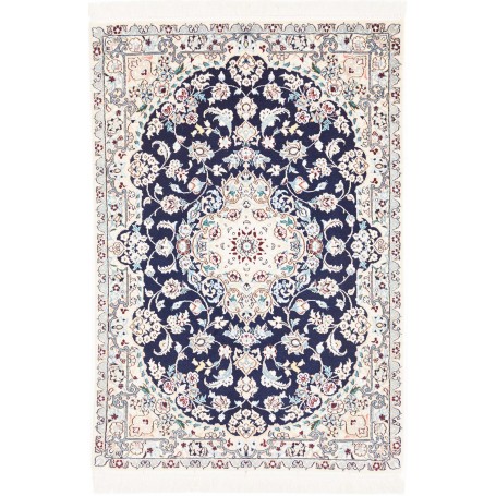 Tappeto Nain 6la Persia Medaglione Blu Avorio Celeste 76x115