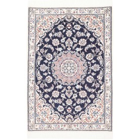 Tappeto Nain 9la Persia Medaglione Blu Notte Avorio 81x120 C