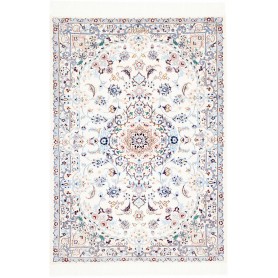 Tappeto Nain 6la Persia Medaglione Avorio Blu 85x123 Cm