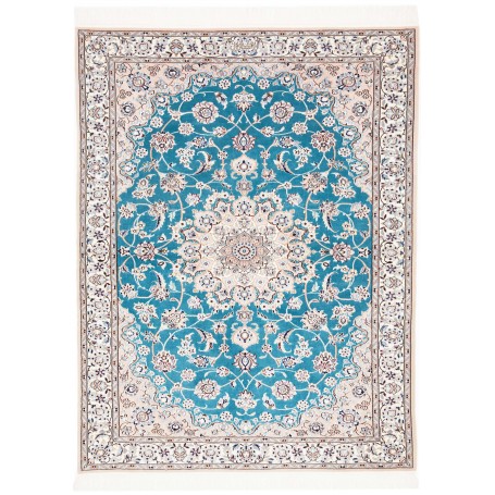 Tappeto Nain 6la Persia Medaglione Turchese Crema 109x145 Cm