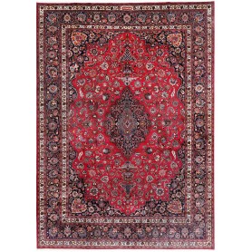 Tappeto Mashad Persia Medaglione Rosso Blu 347x487 Cm