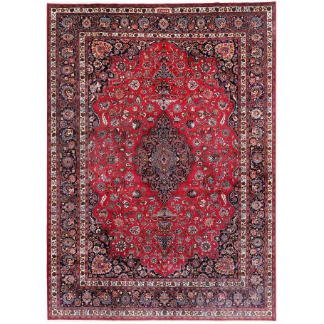 Tappeto Mashad Persia Medaglione Rosso Blu 347x487 Cm